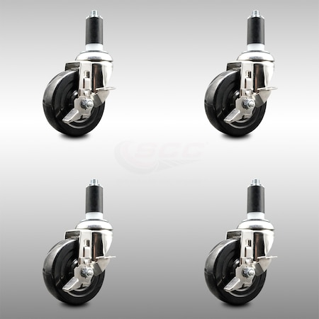 Service Caster 4 Inch 316SS Hard Rubber Swivel 1-1/4 Inch Expanding Stem Caster Set Brake SCC SCC-SS316EX20S414-HRS-TLB-114-4